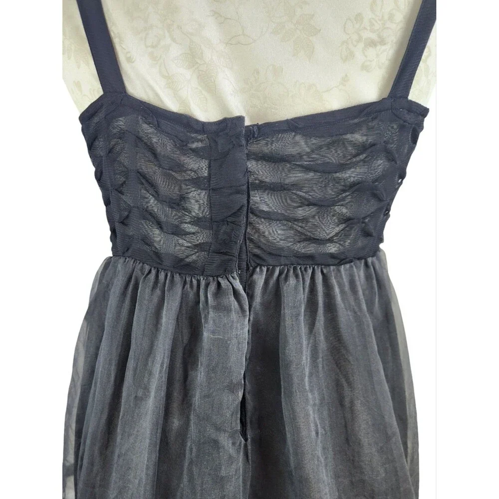 Anthropologie Zehavale Black Lace Tulle Silk Sheer Mini Dress Size 10 - Picture 6 of 12